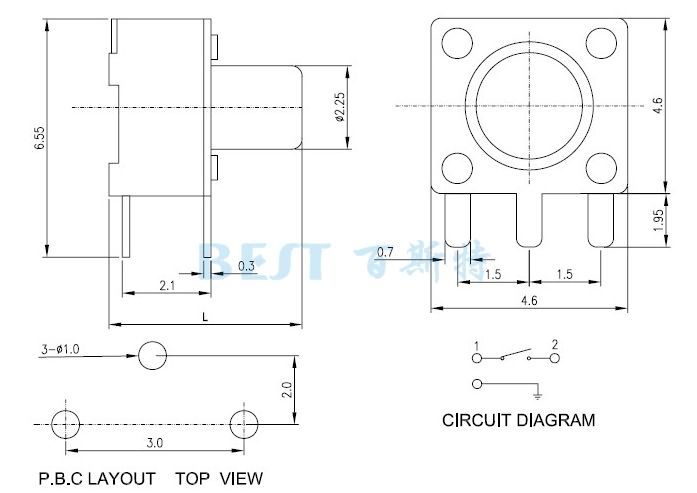 輕觸開關TS-1102參考圖紙 輕觸開關TS-1102參考圖紙