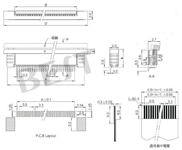 FPC連接器0.5K-AX-NPWB-T/R參考圖紙 FPC連接器0.5K-AX-NPWB-T/R參考圖紙