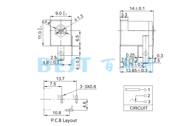 DC插座DC-005C參考圖紙 DC插座DC-005C參考圖紙