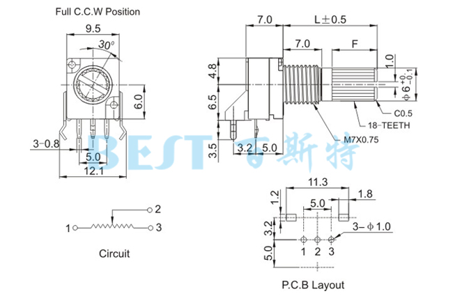 電位器RV9310NO參考圖紙 電位器RV9310NO參考圖紙